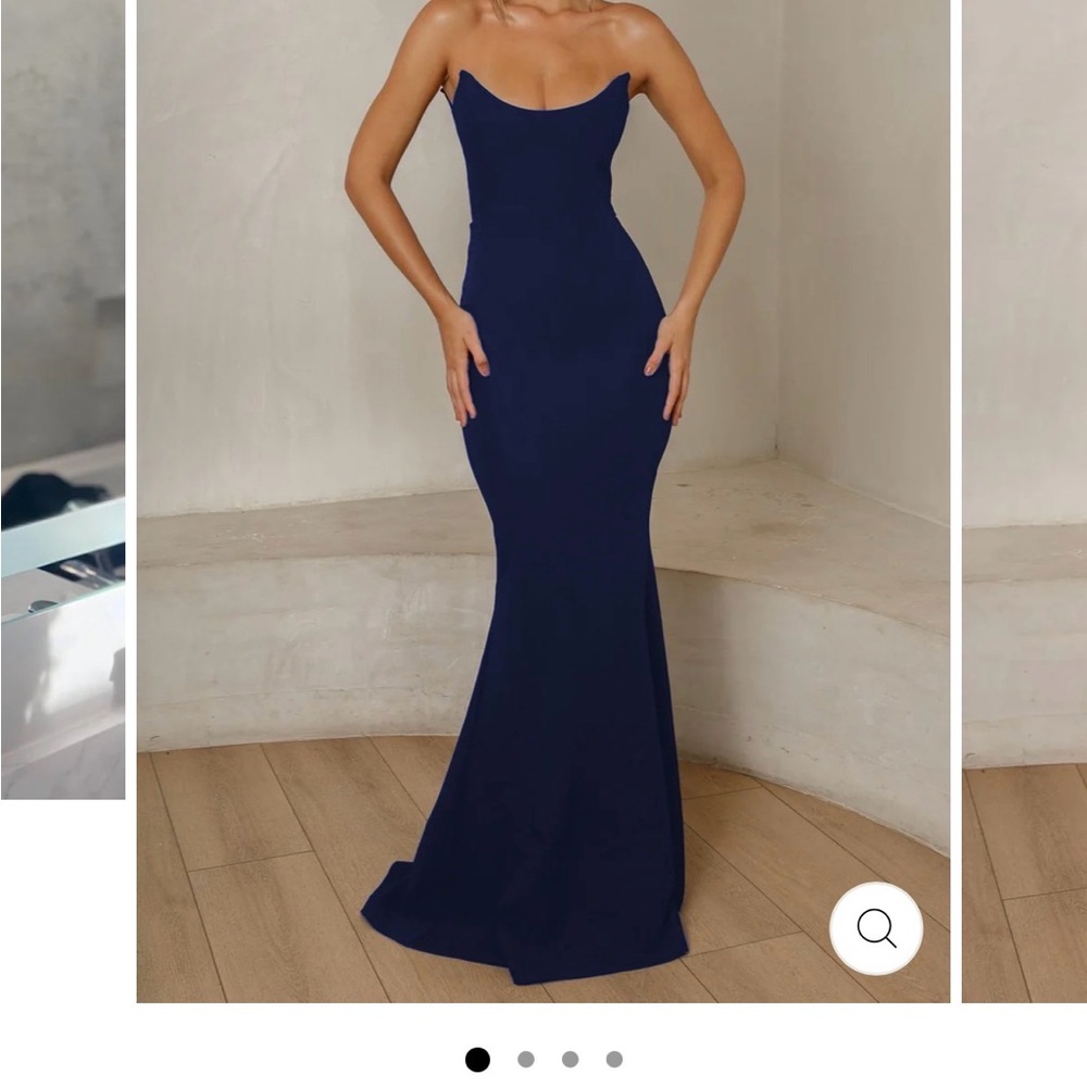 Strapless Navy Fitted Mermaid Evening Gown